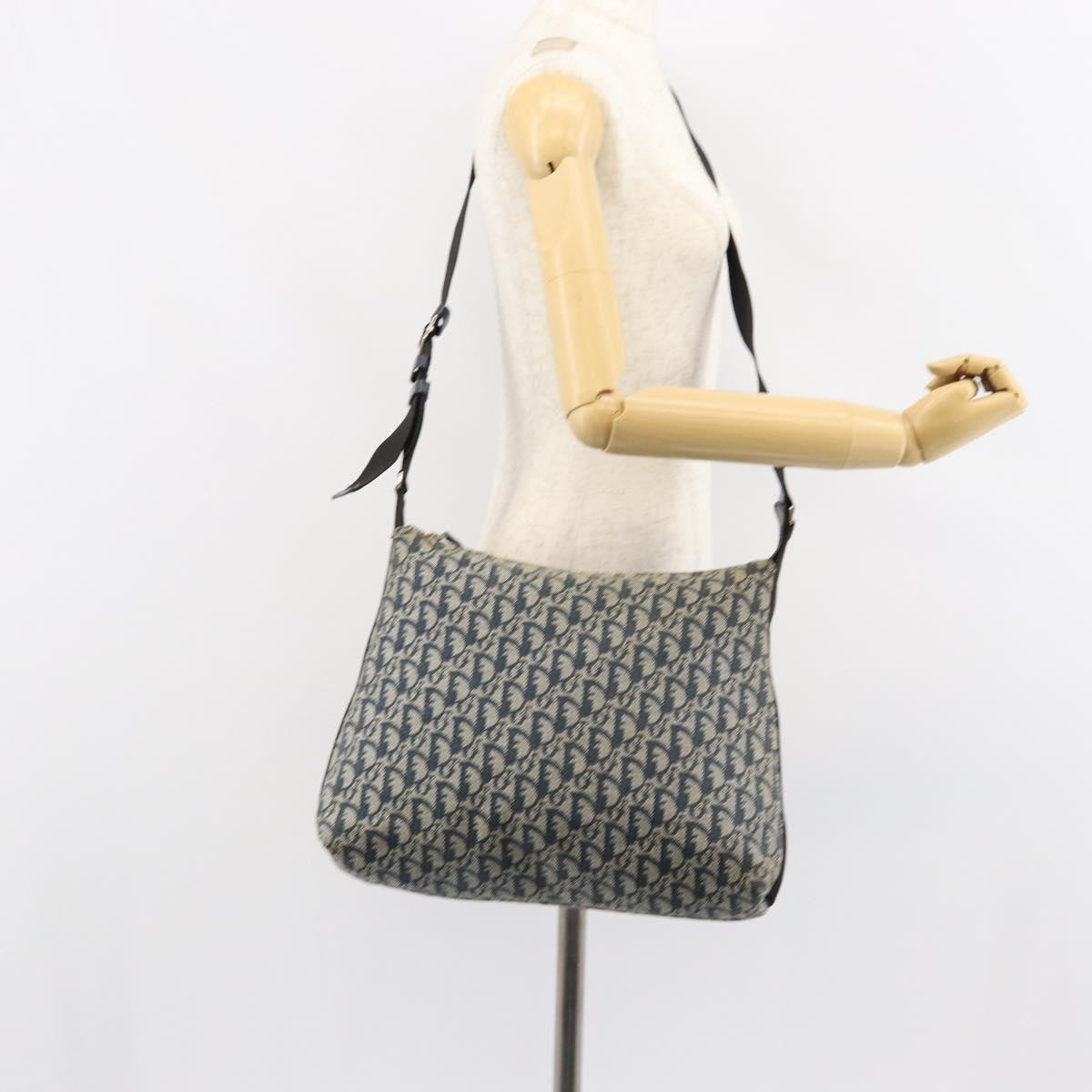 Christian Dior Trotter Canvas Shoulder Bag Navy Silver Auth ep11395