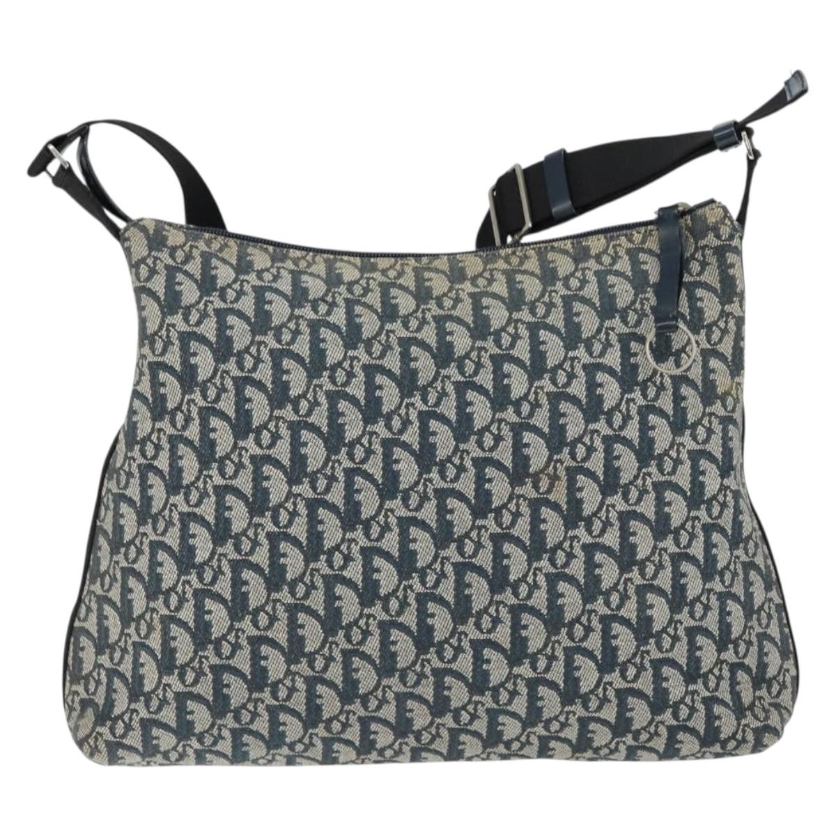 Christian Dior Trotter Canvas Shoulder Bag Navy Silver Auth ep11395