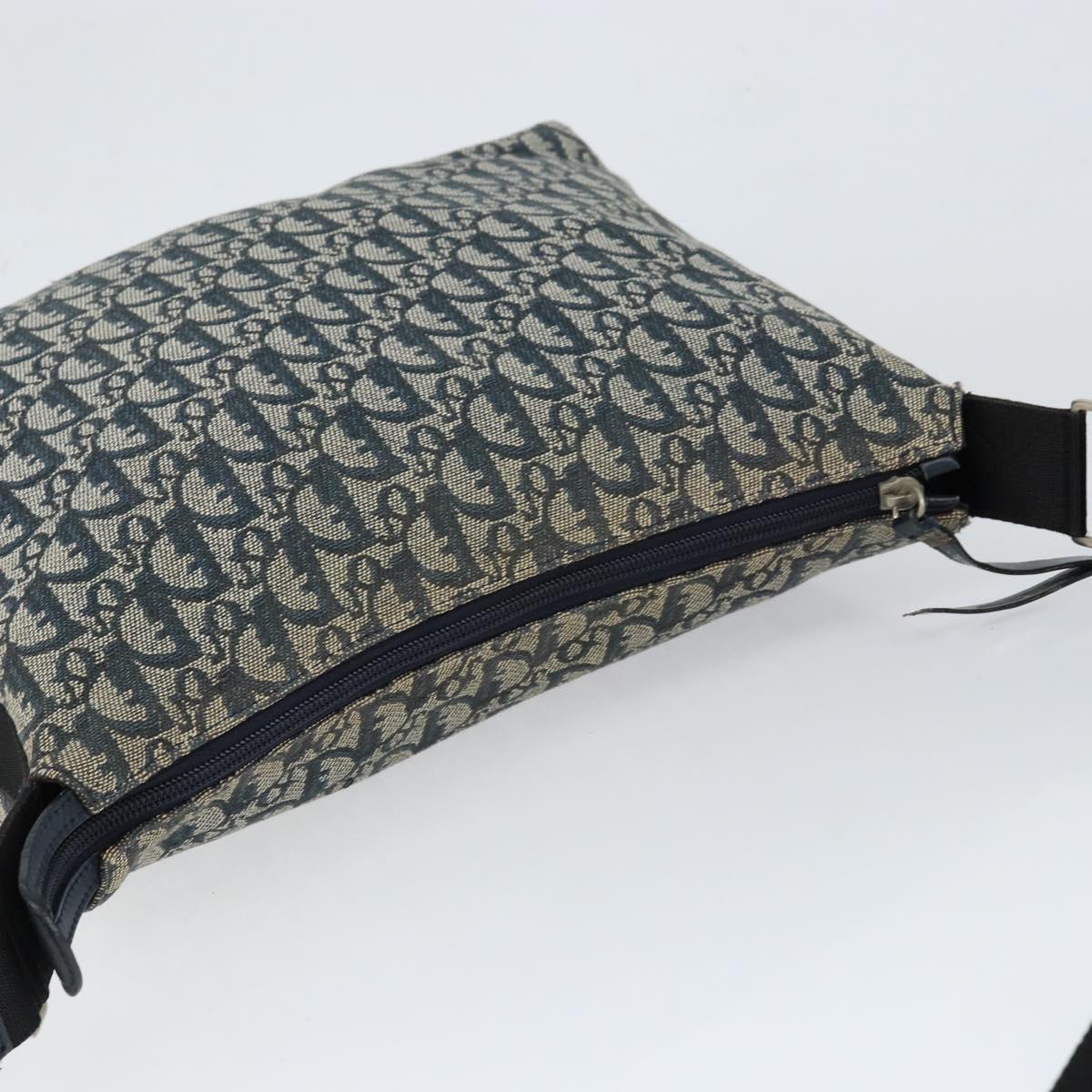 Christian Dior Trotter Canvas Shoulder Bag Navy Silver Auth ep11395