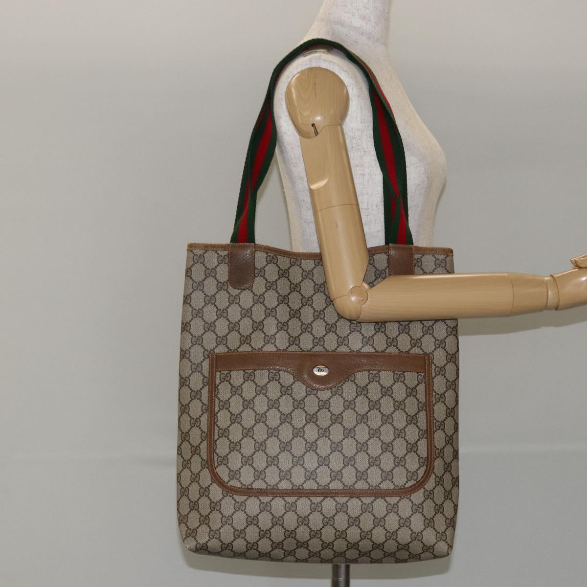 GUCCI GG Supreme Web Sherry Line Tote Bag PVC Beige 56 02 003 Auth ep11398