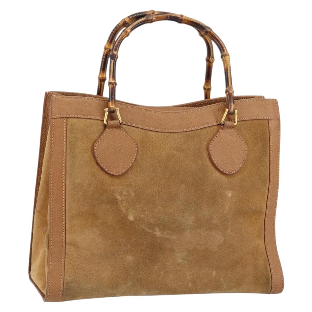 GUCCI Bamboo Hand Bag Suede Beige Gold 002 2058 0260 Auth ep11402