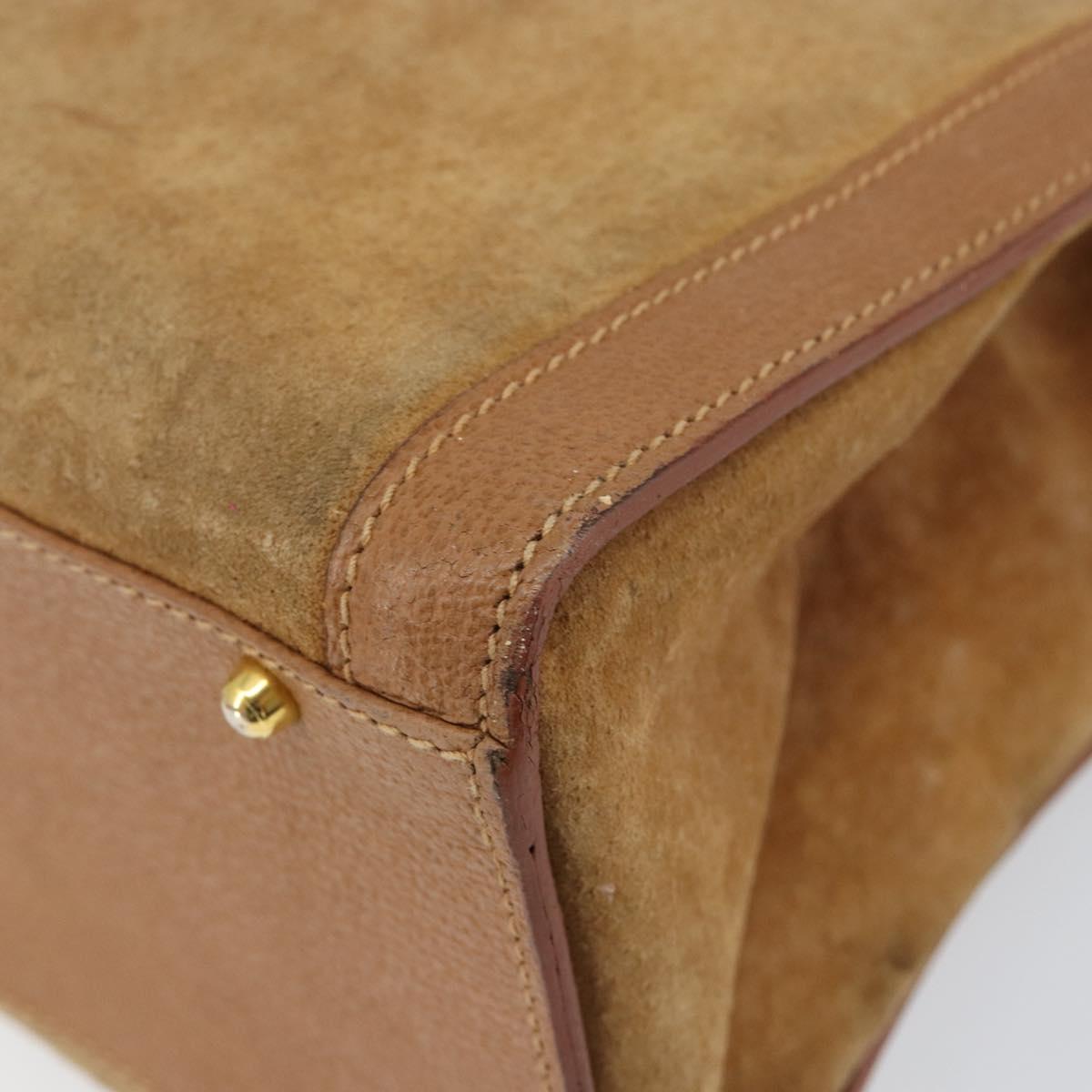 GUCCI Bamboo Hand Bag Suede Beige Gold 002 2058 0260 Auth ep11402