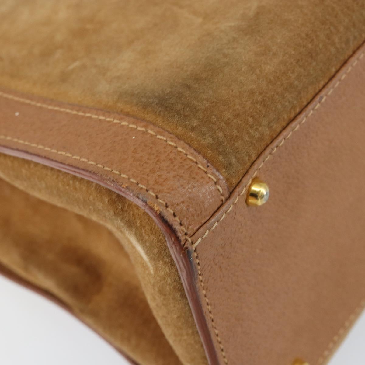 GUCCI Bamboo Hand Bag Suede Beige Gold 002 2058 0260 Auth ep11402
