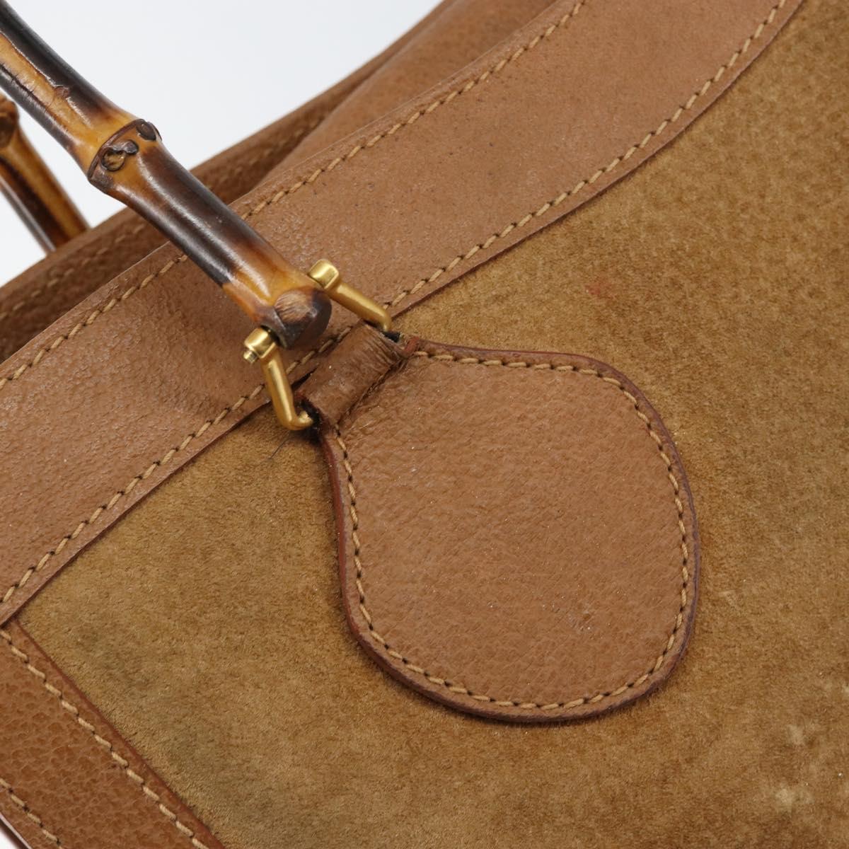 GUCCI Bamboo Hand Bag Suede Beige Gold 002 2058 0260 Auth ep11402