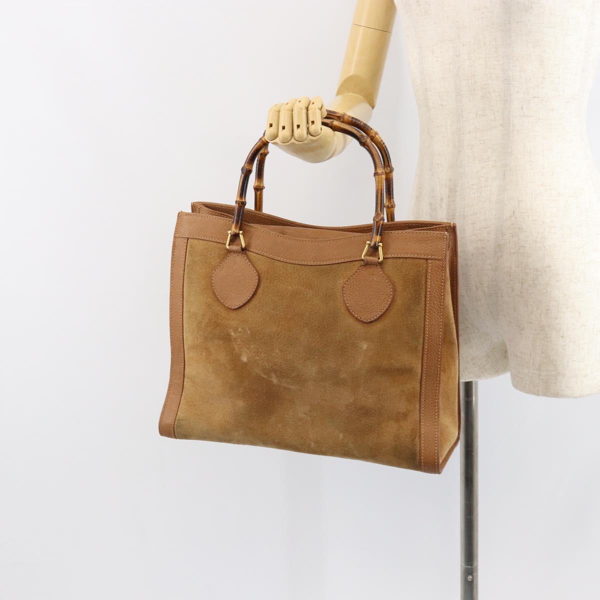GUCCI Bamboo Hand Bag Suede Beige Gold 002 2058 0260 Auth ep11402