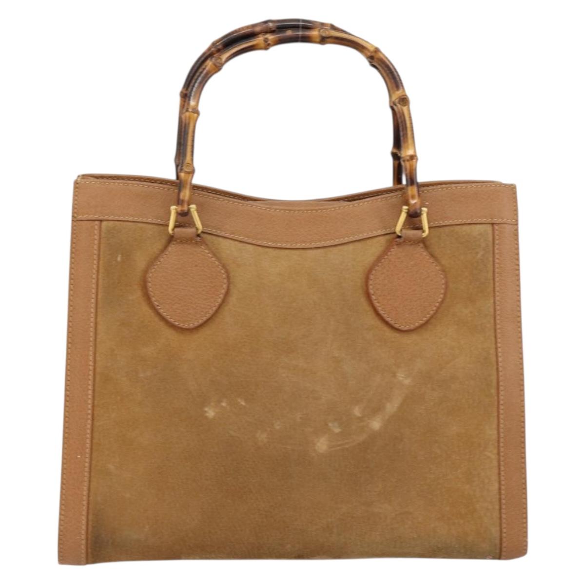GUCCI Bamboo Hand Bag Suede Beige Gold 002 2058 0260 Auth ep11402