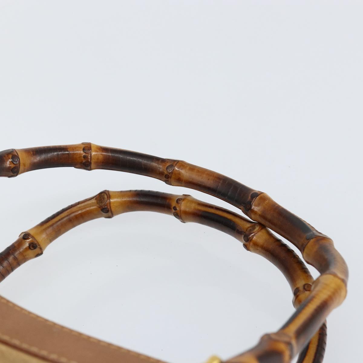 GUCCI Bamboo Hand Bag Suede Beige Gold 002 2058 0260 Auth ep11402