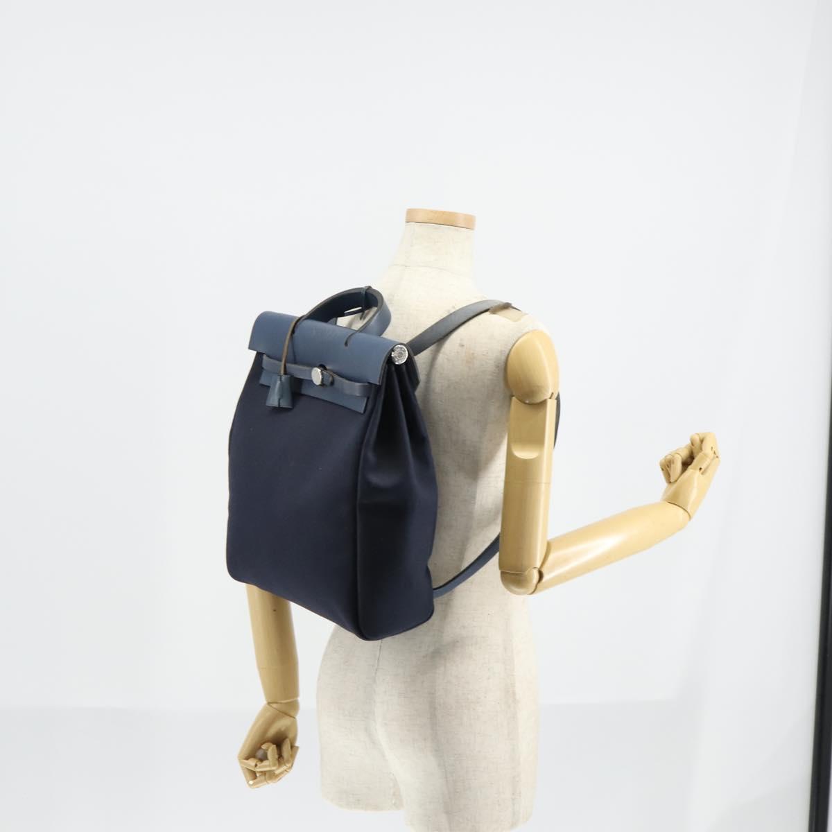HERMES Herbag Backpack Canvas 2way Navy Auth ep11406