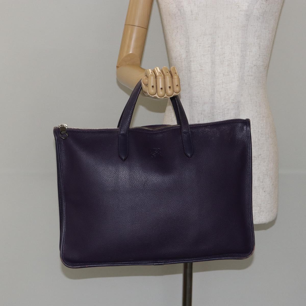LOEWE Tote Bag Leather Purple Silver Auth ep11409
