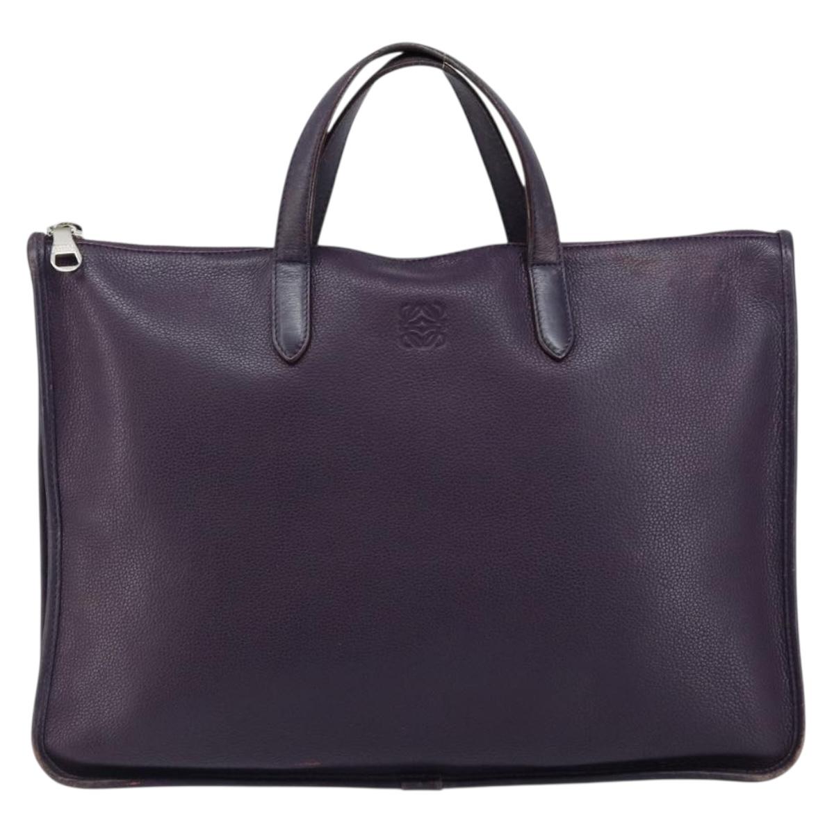 LOEWE Tote Bag Leather Purple Silver Auth ep11409