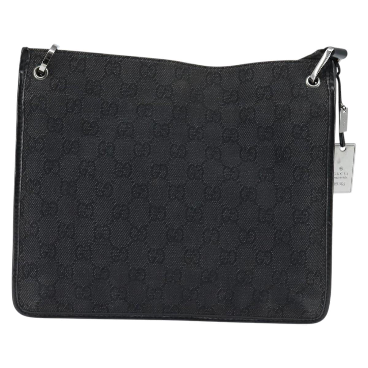 GUCCI GG Canvas Shoulder Bag Black Silver 91762 Auth ep11415
