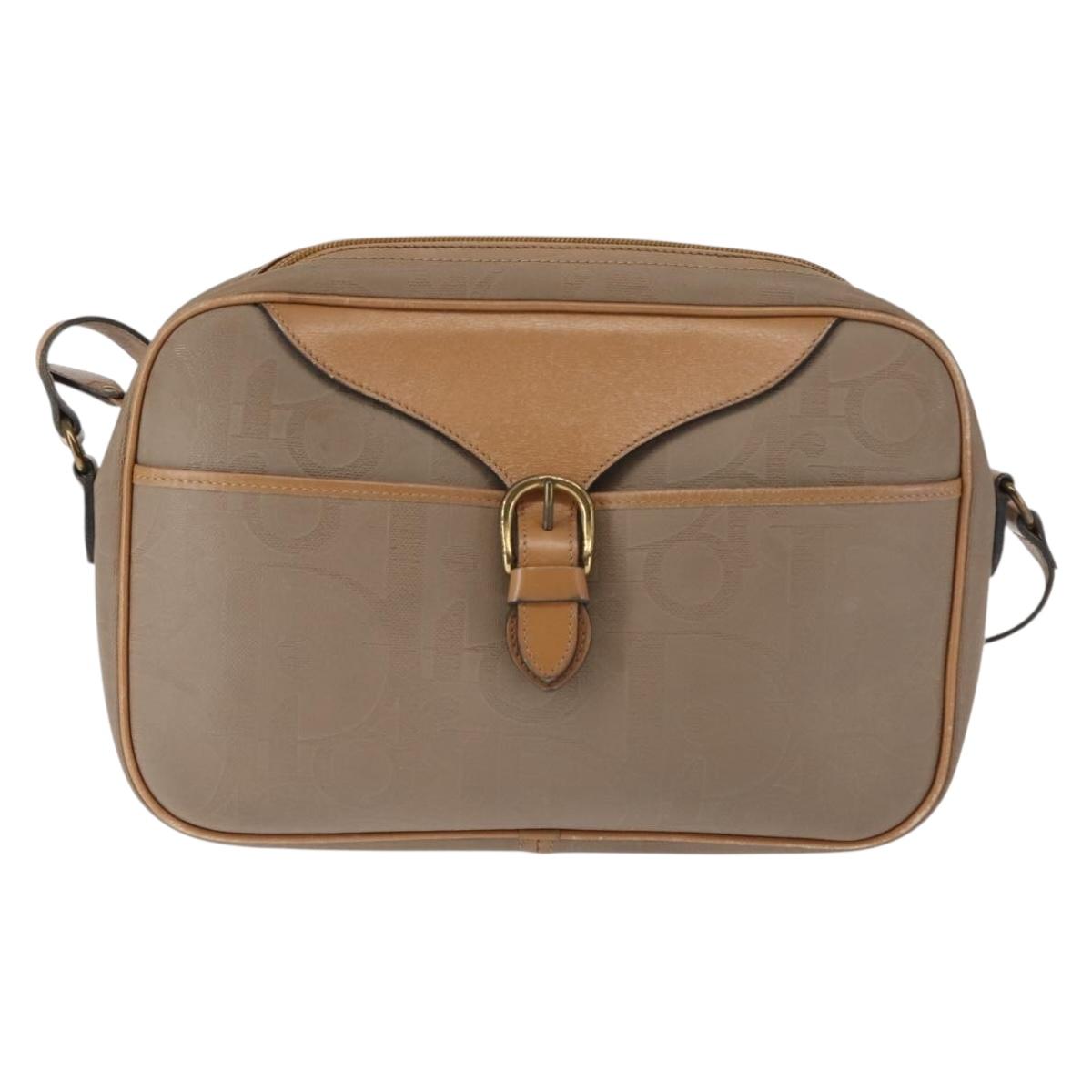 Christian Dior Trotter Canvas Shoulder Bag Beige Gold Auth ep11416