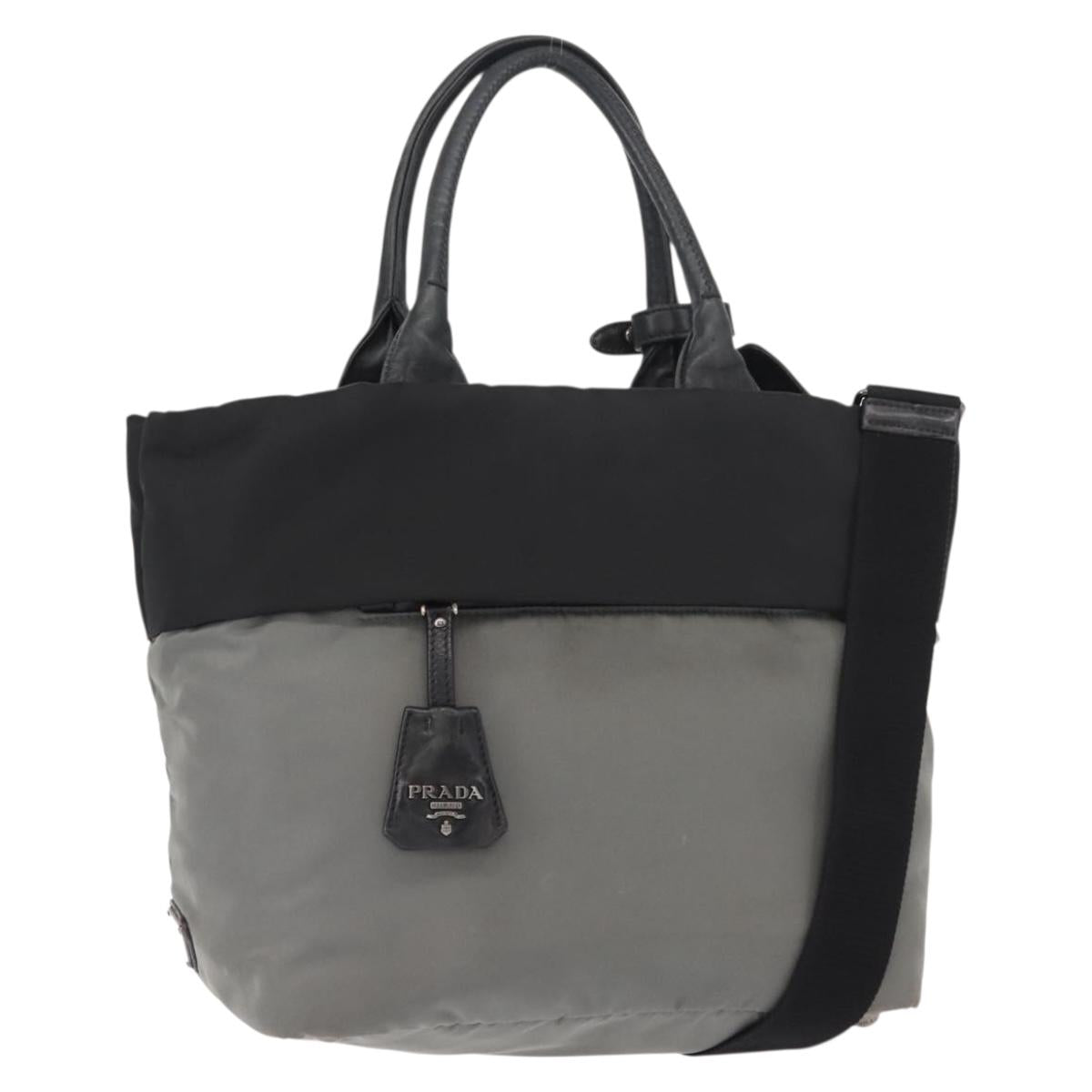 PRADA Hand Bag Nylon 2way Black Gray Auth ep11418