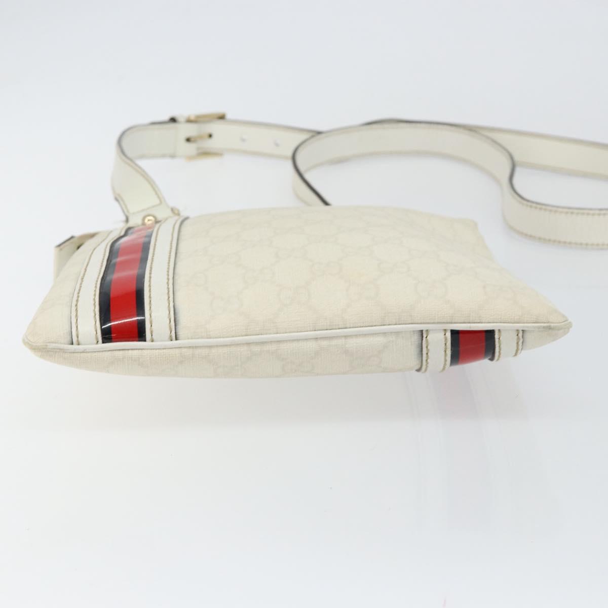 GUCCI GG Canvas Sherry Line Shoulder Bag PVC White Red Navy 153244 Auth ep11420