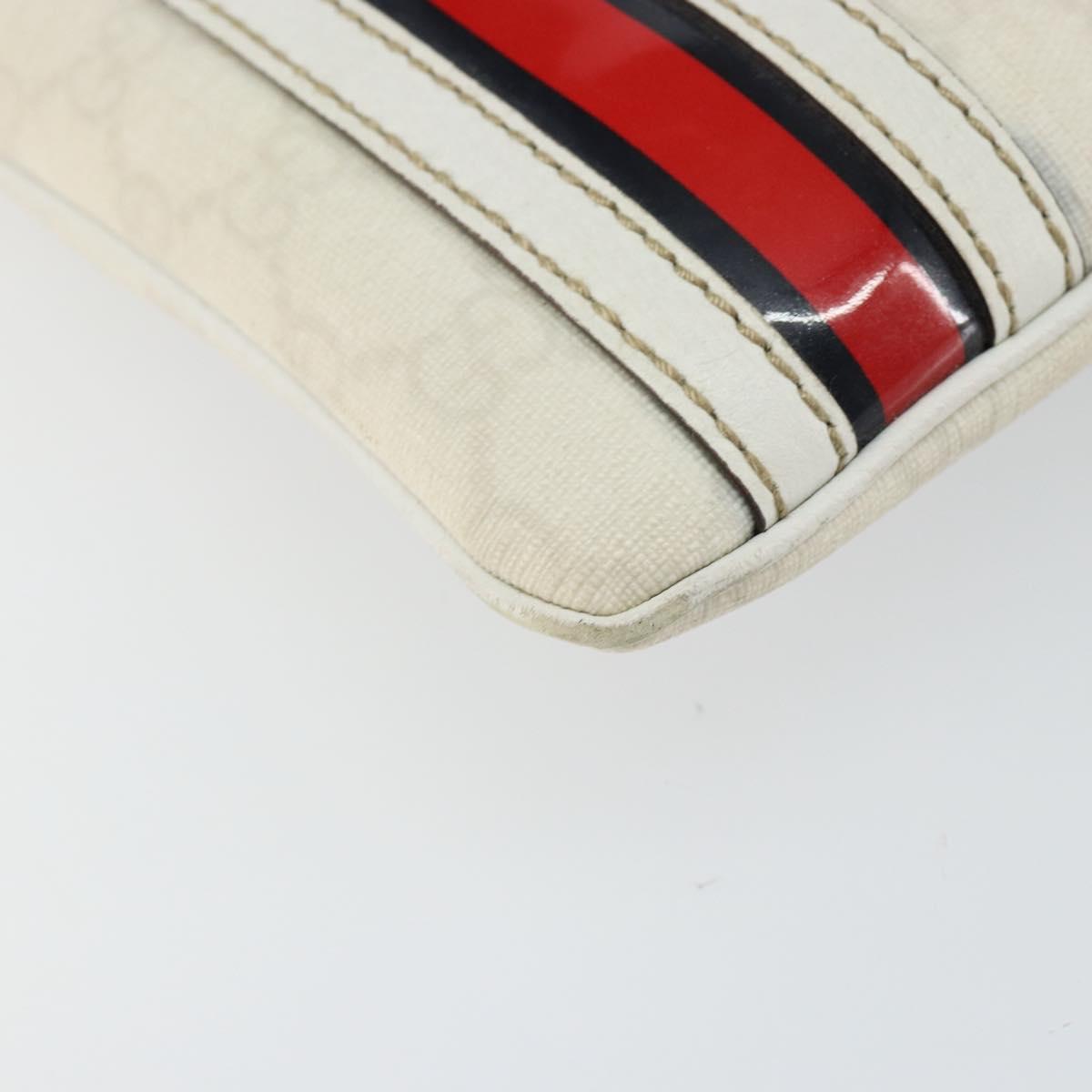 GUCCI GG Canvas Sherry Line Shoulder Bag PVC White Red Navy 153244 Auth ep11420