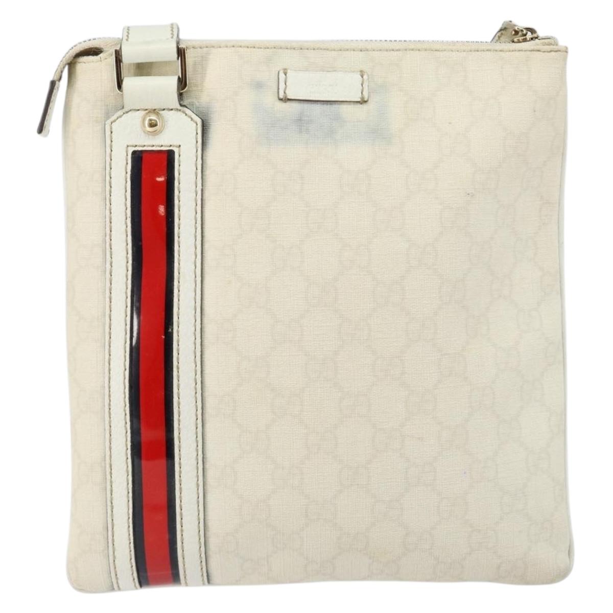 GUCCI GG Canvas Sherry Line Shoulder Bag PVC White Red Navy 153244 Auth ep11420