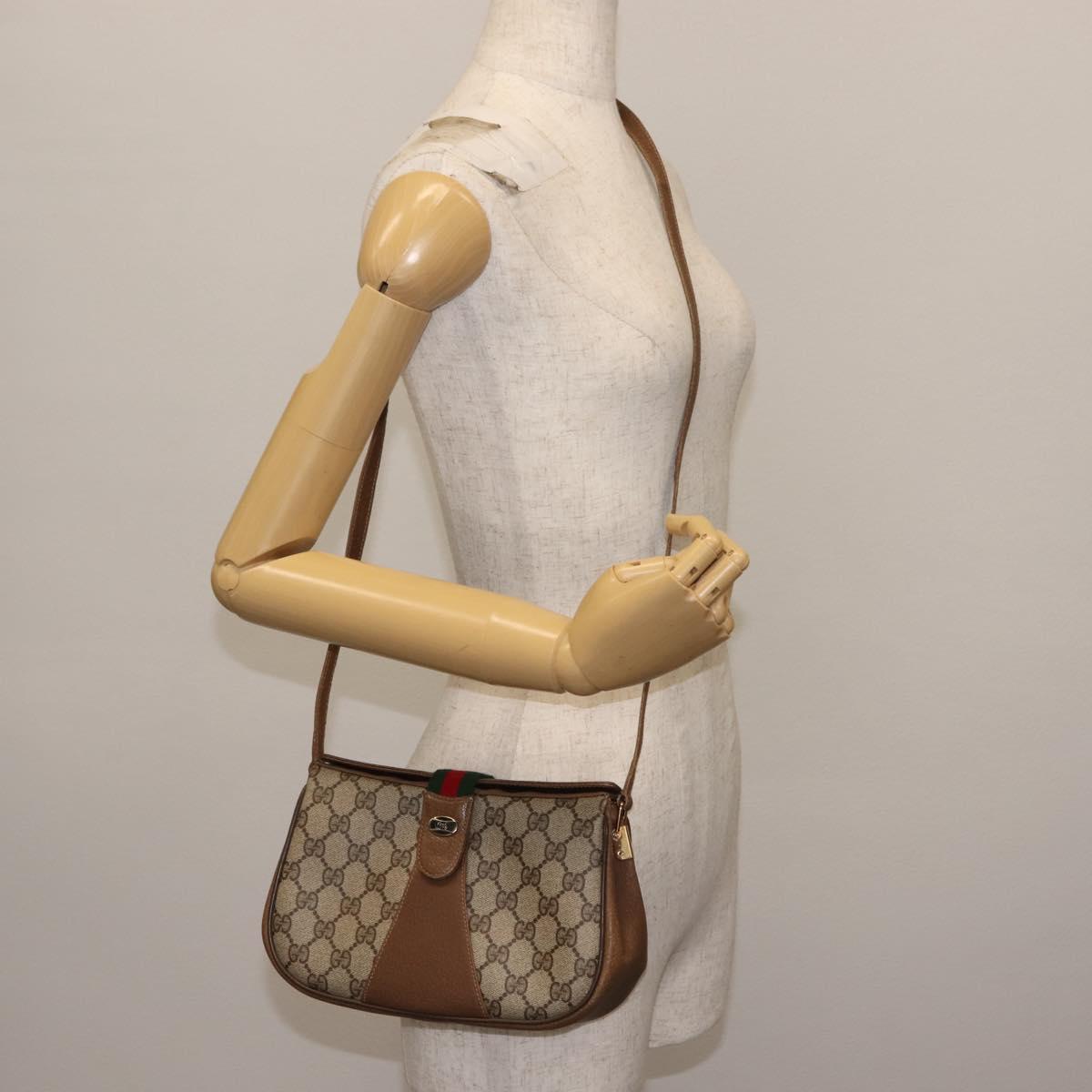 GUCCI GG Supreme Web Sherry Line Shoulder Bag PVC Beige 116 02 024 Auth ep11422