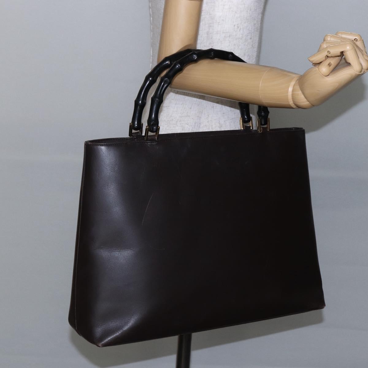 GUCCI Bamboo Hand Bag Leather Dark Brown Gold 002 1998 0507 Auth ep11424