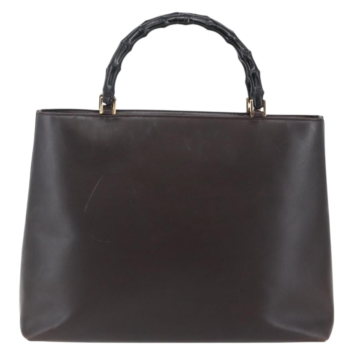 GUCCI Bamboo Hand Bag Leather Dark Brown Gold 002 1998 0507 Auth ep11424