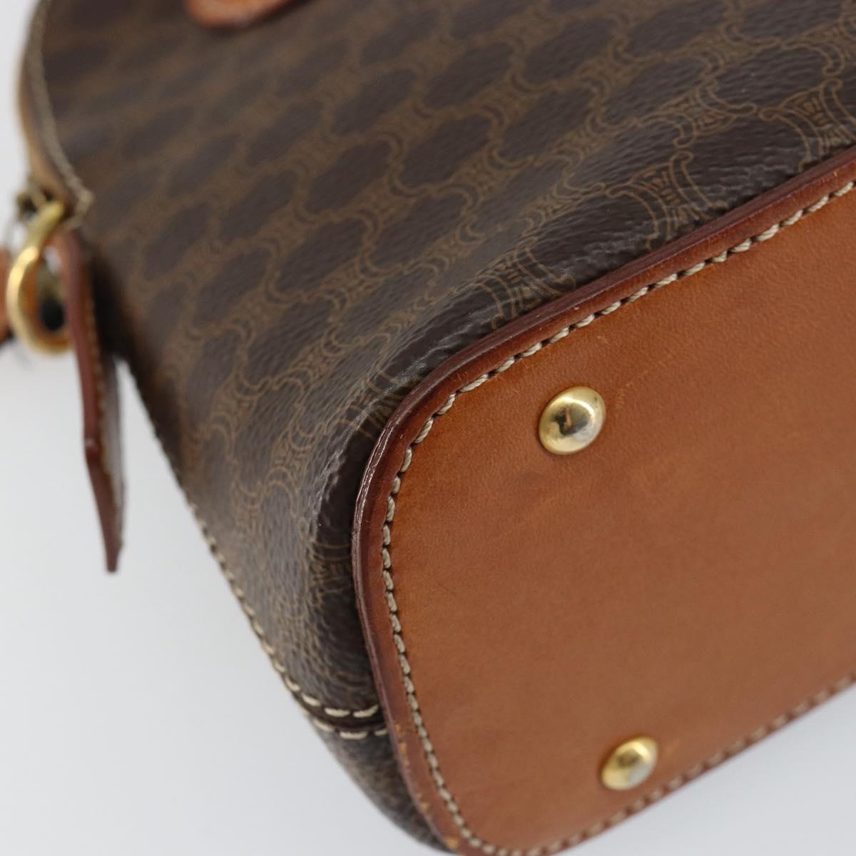 CELINE Macadam Canvas Hand Bag PVC Leather Brown Gold Auth ep11425