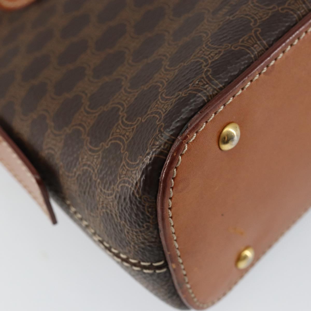CELINE Macadam Canvas Hand Bag PVC Leather Brown Gold Auth ep11425