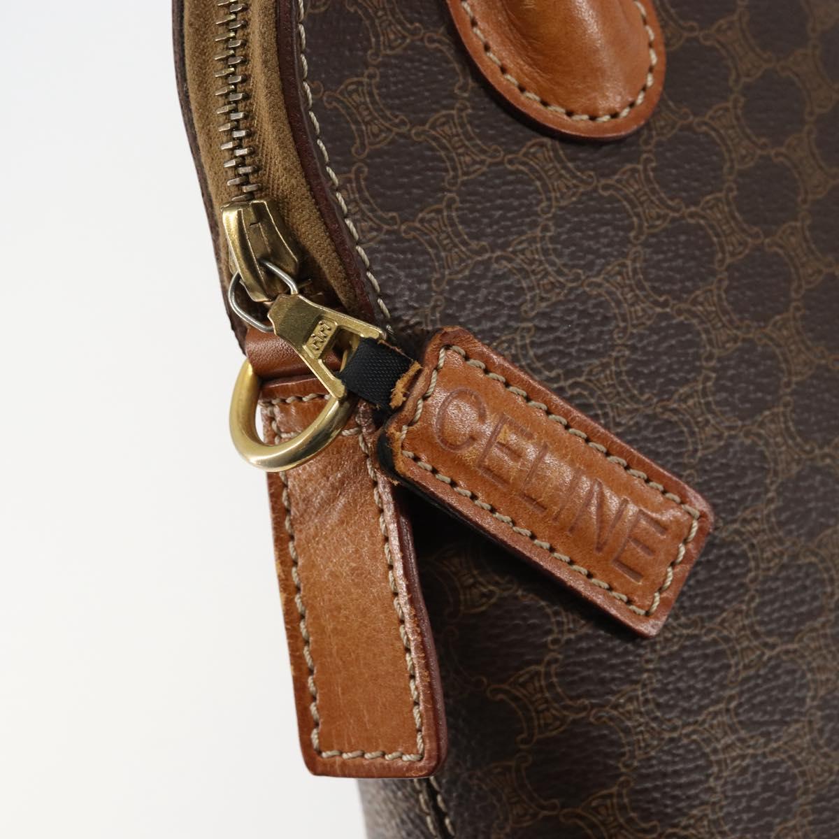 CELINE Macadam Canvas Hand Bag PVC Leather Brown Gold Auth ep11425