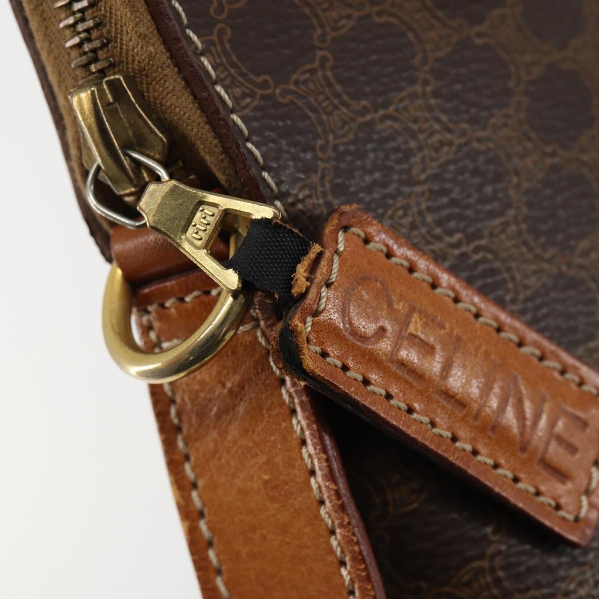 CELINE Macadam Canvas Hand Bag PVC Leather Brown Gold Auth ep11425