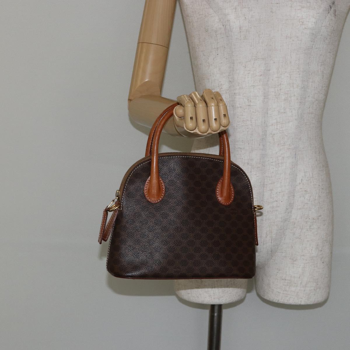 CELINE Macadam Canvas Hand Bag PVC Leather Brown Gold Auth ep11425