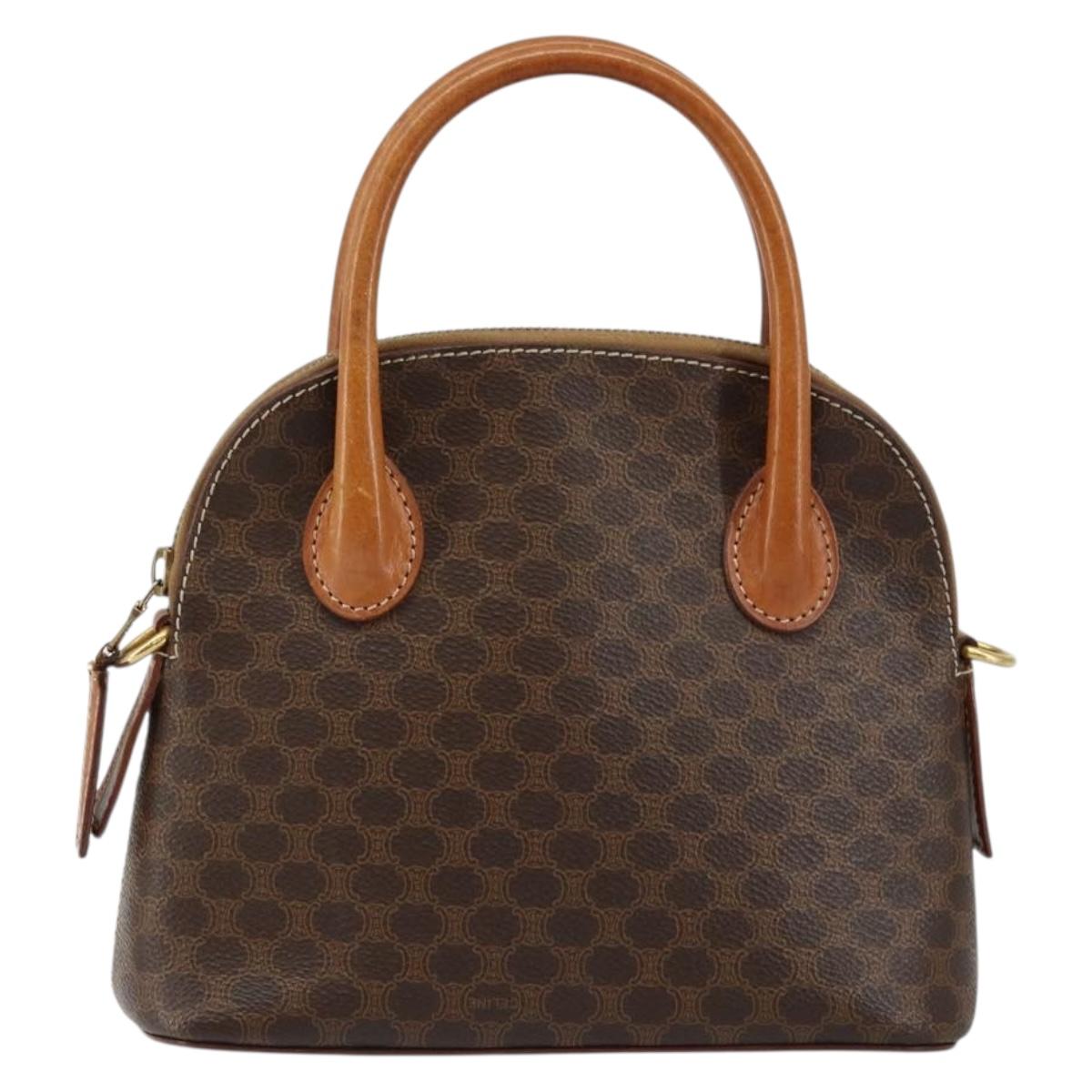 CELINE Macadam Canvas Hand Bag PVC Leather Brown Gold Auth ep11425