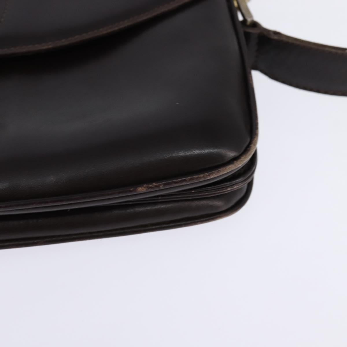 GUCCI Web Sherry Line Shoulder Bag Leather Dark Brown Gold Red Auth ep11429