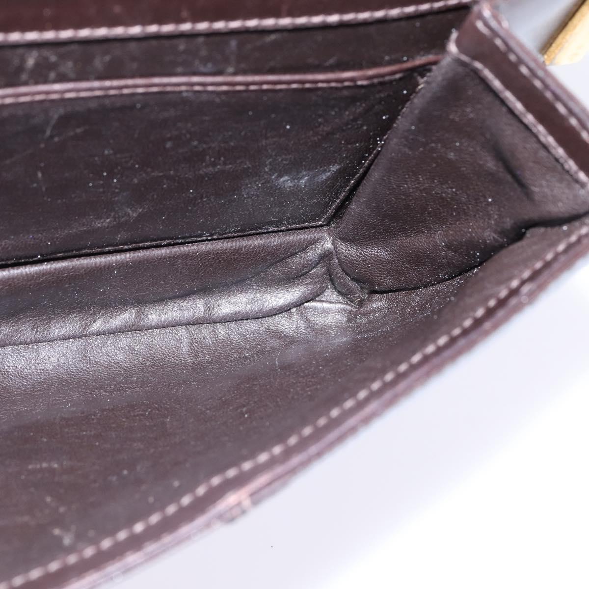 GUCCI Web Sherry Line Shoulder Bag Leather Dark Brown Gold Red Auth ep11429