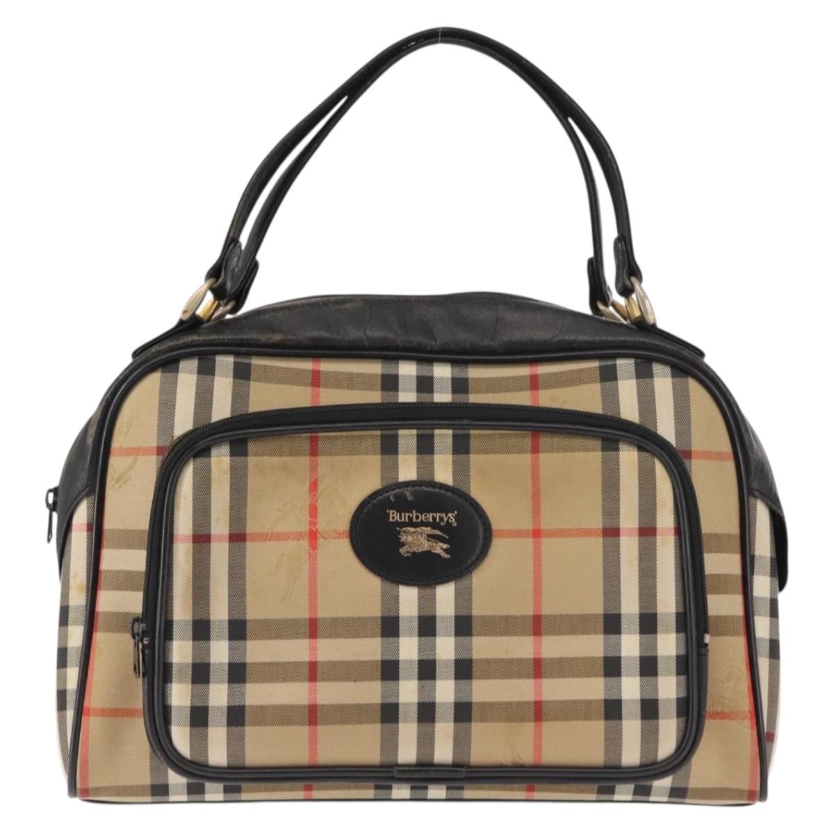 Burberrys Nova Check Hand Bag Canvas Beige Auth ep11431