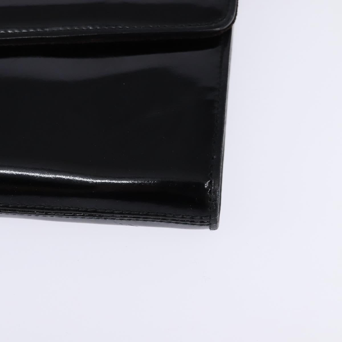 GUCCI Shoulder Bag Enamel Black Gold Auth ep11444