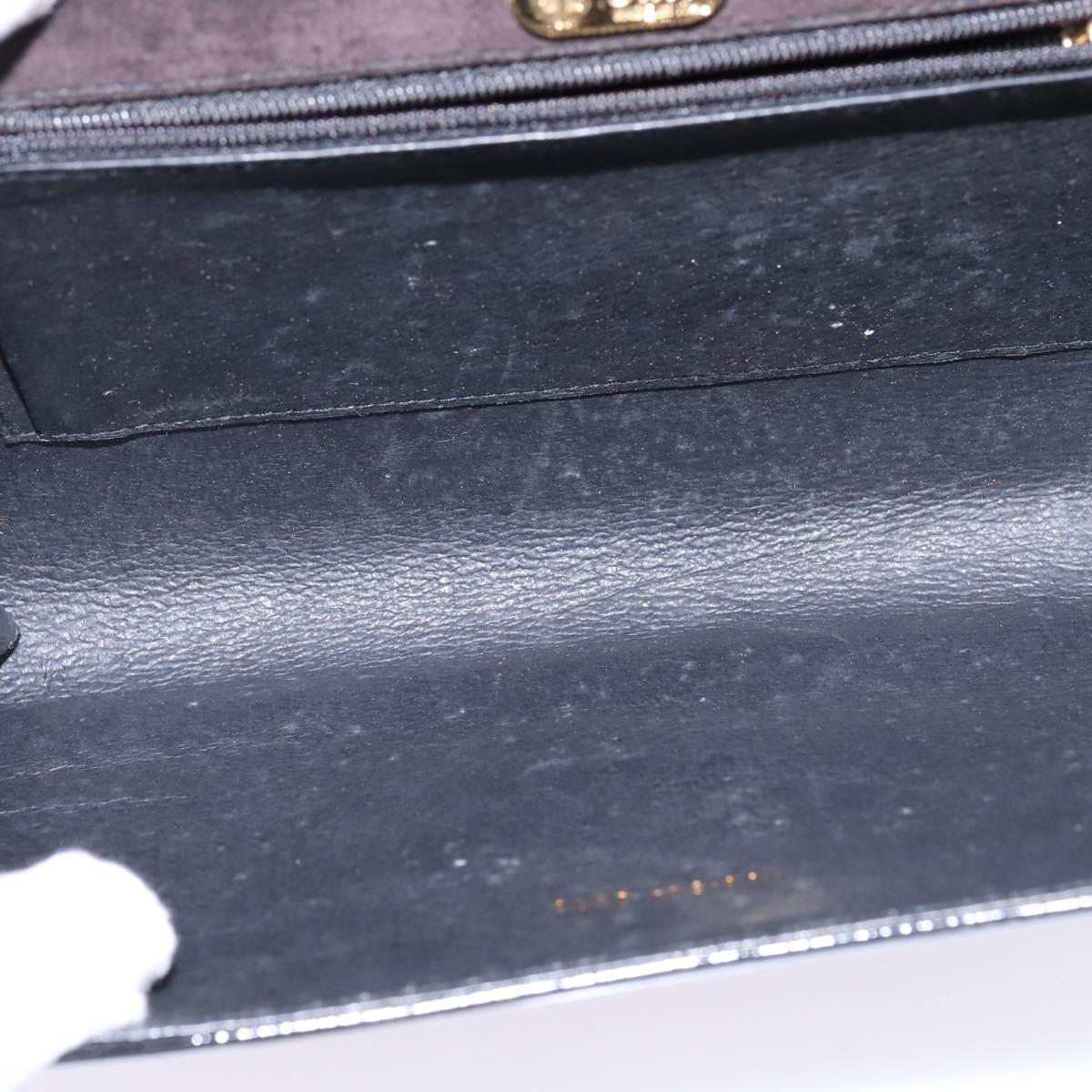 GUCCI Shoulder Bag Enamel Black Gold Auth ep11444