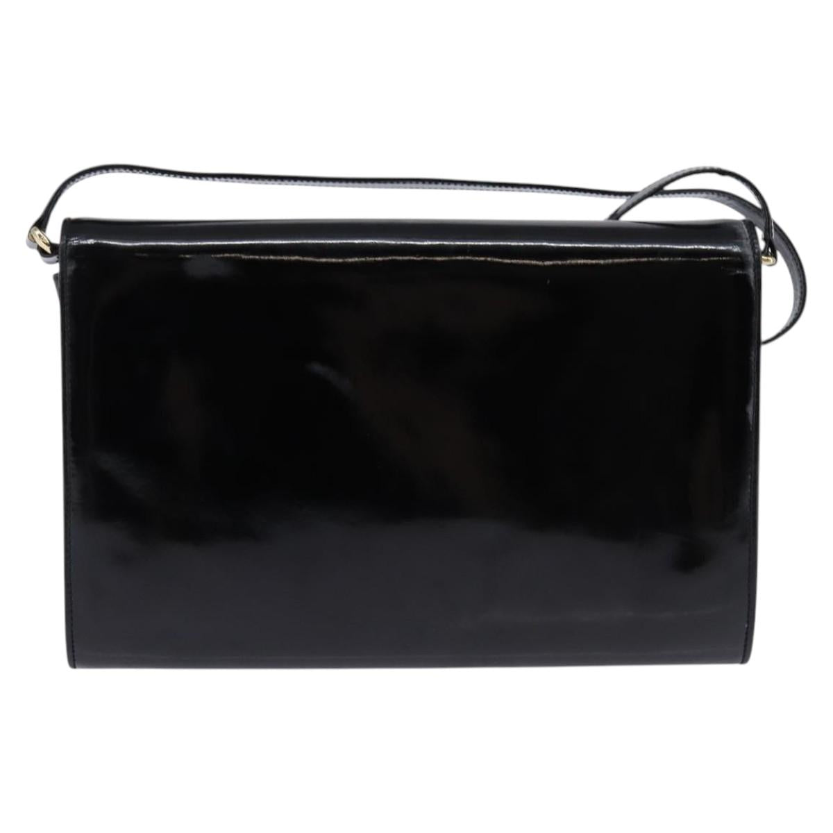 GUCCI Shoulder Bag Enamel Black Gold Auth ep11444