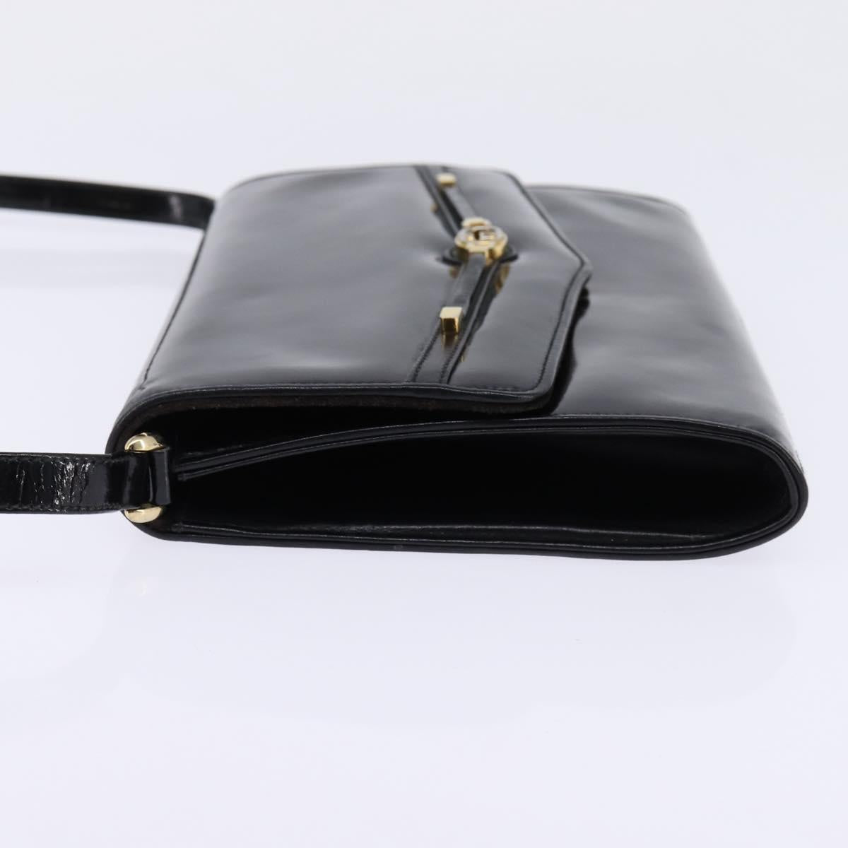 GUCCI Shoulder Bag Enamel Black Gold Auth ep11444