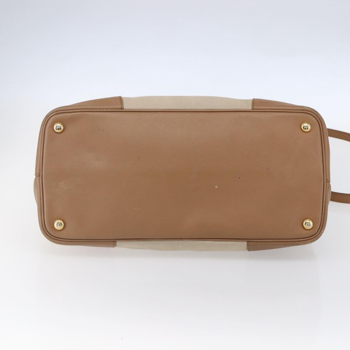 PRADA Tote Bag Canvas 2way Beige Gold Auth ep11445