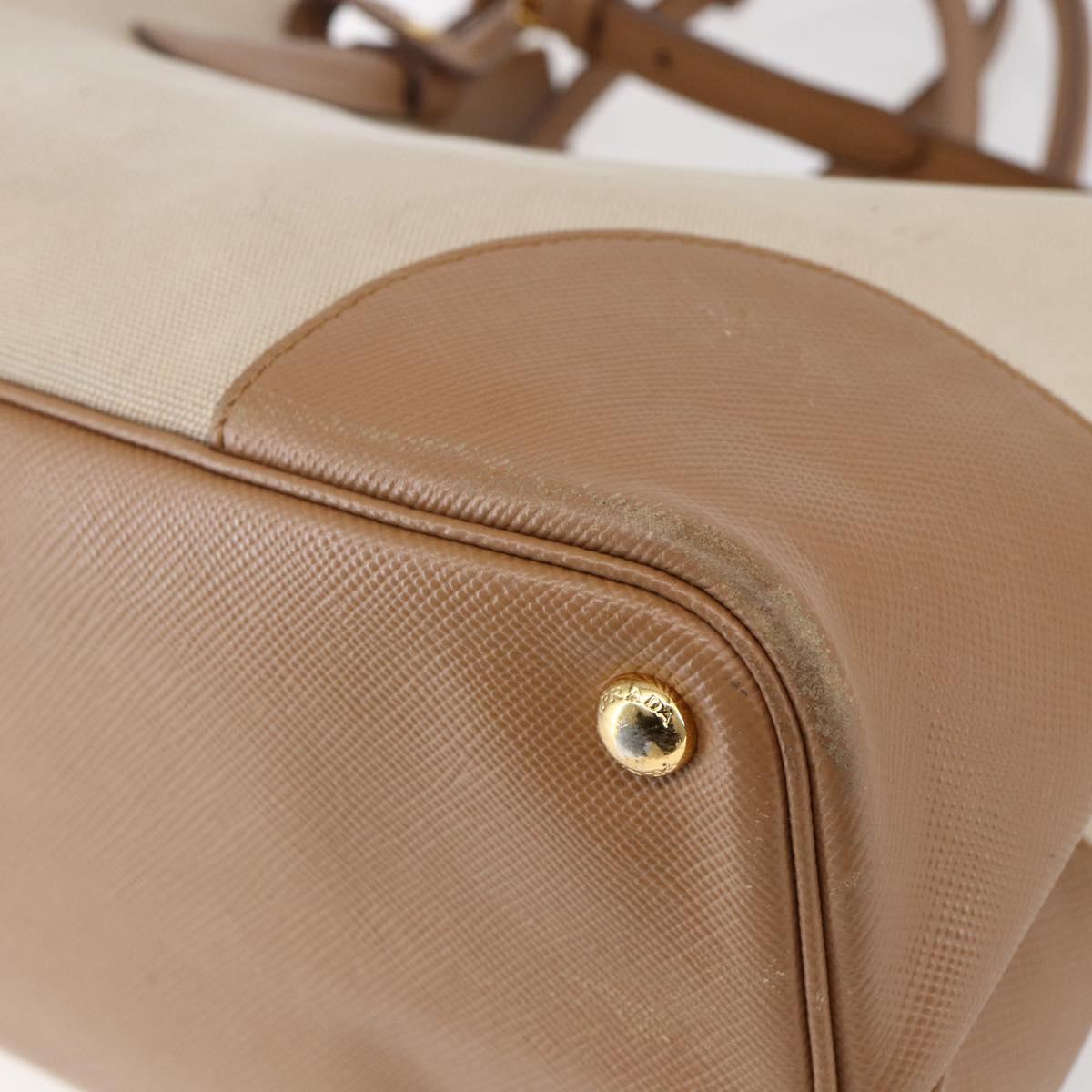 PRADA Tote Bag Canvas 2way Beige Gold Auth ep11445
