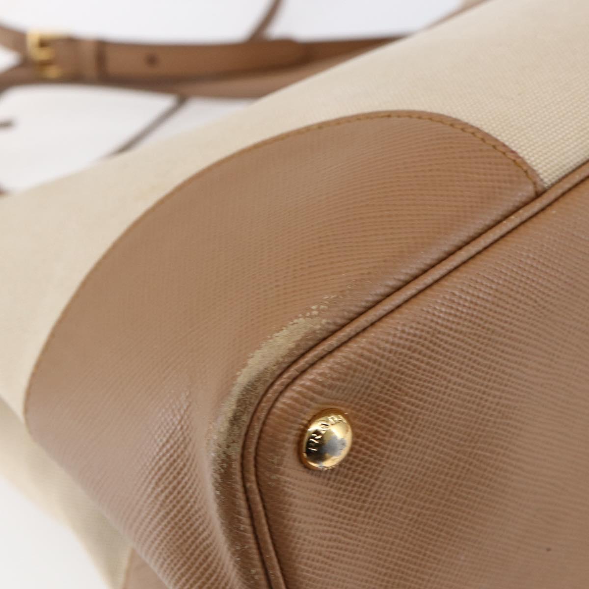PRADA Tote Bag Canvas 2way Beige Gold Auth ep11445
