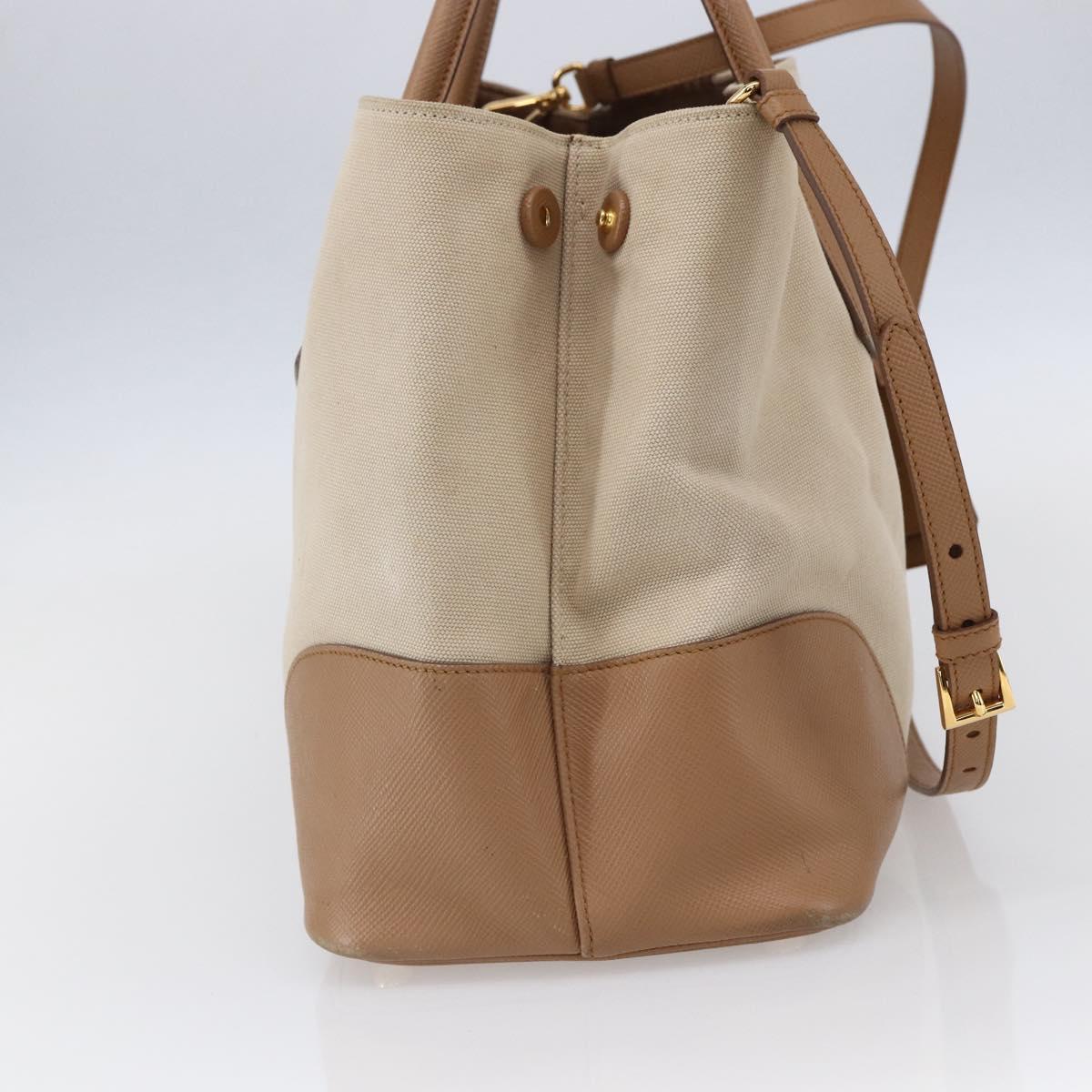 PRADA Tote Bag Canvas 2way Beige Gold Auth ep11445