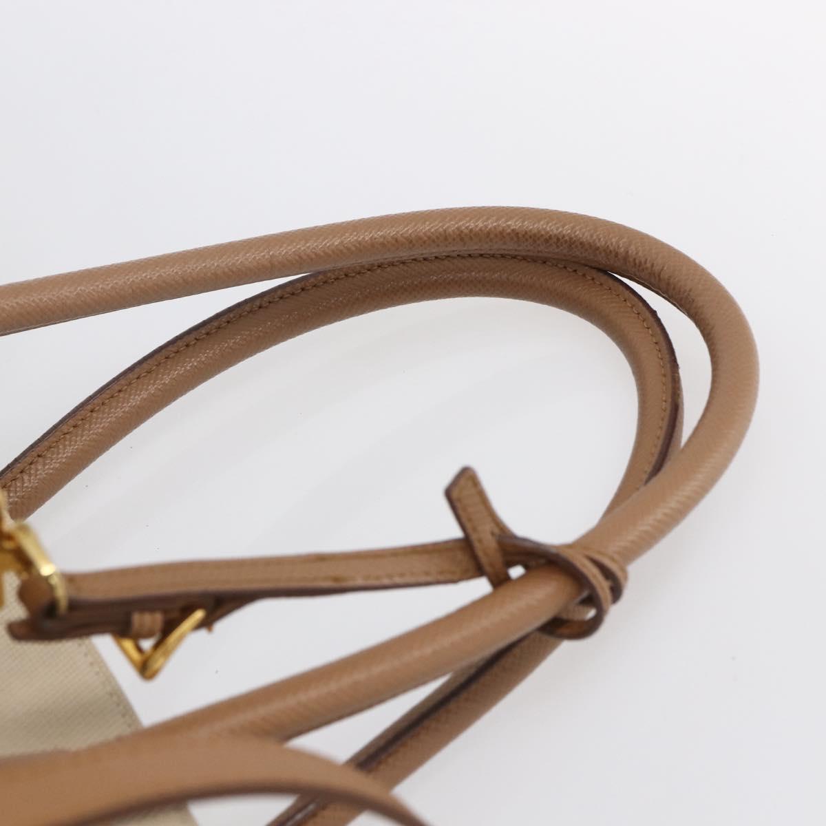 PRADA Tote Bag Canvas 2way Beige Gold Auth ep11445