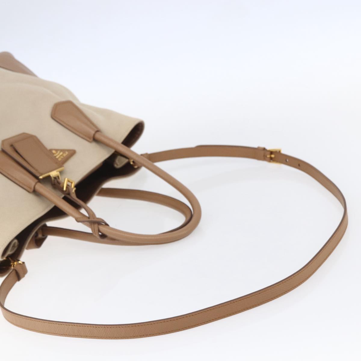 PRADA Tote Bag Canvas 2way Beige Gold Auth ep11445