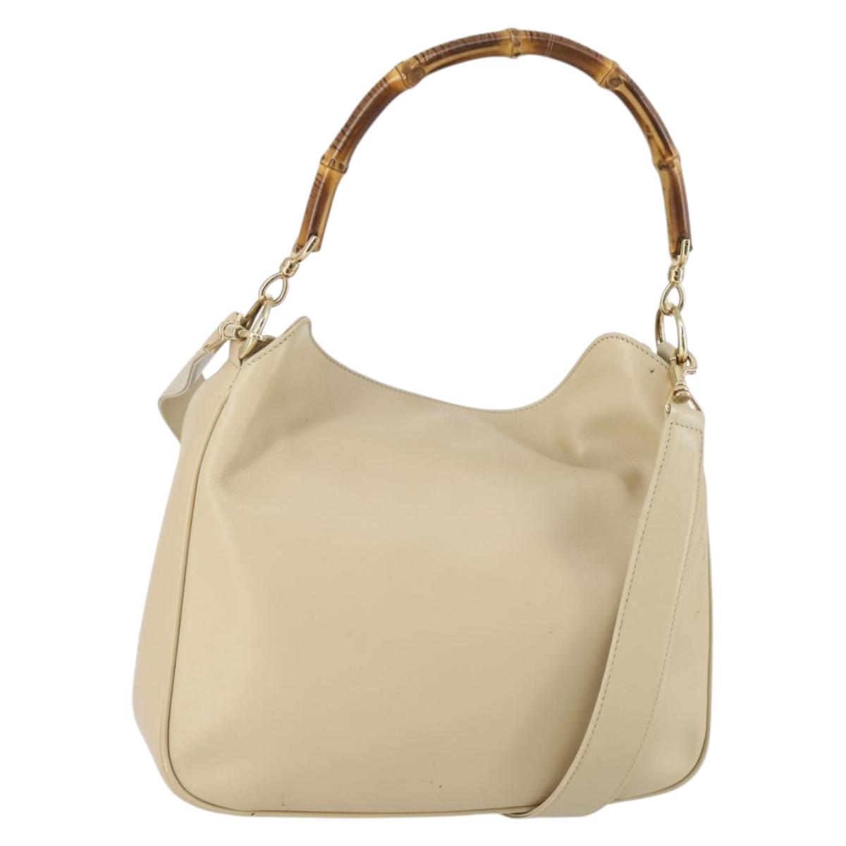GUCCI Bamboo Hand Bag Leather 2way Beige Gold 001 1638 Auth ep11454