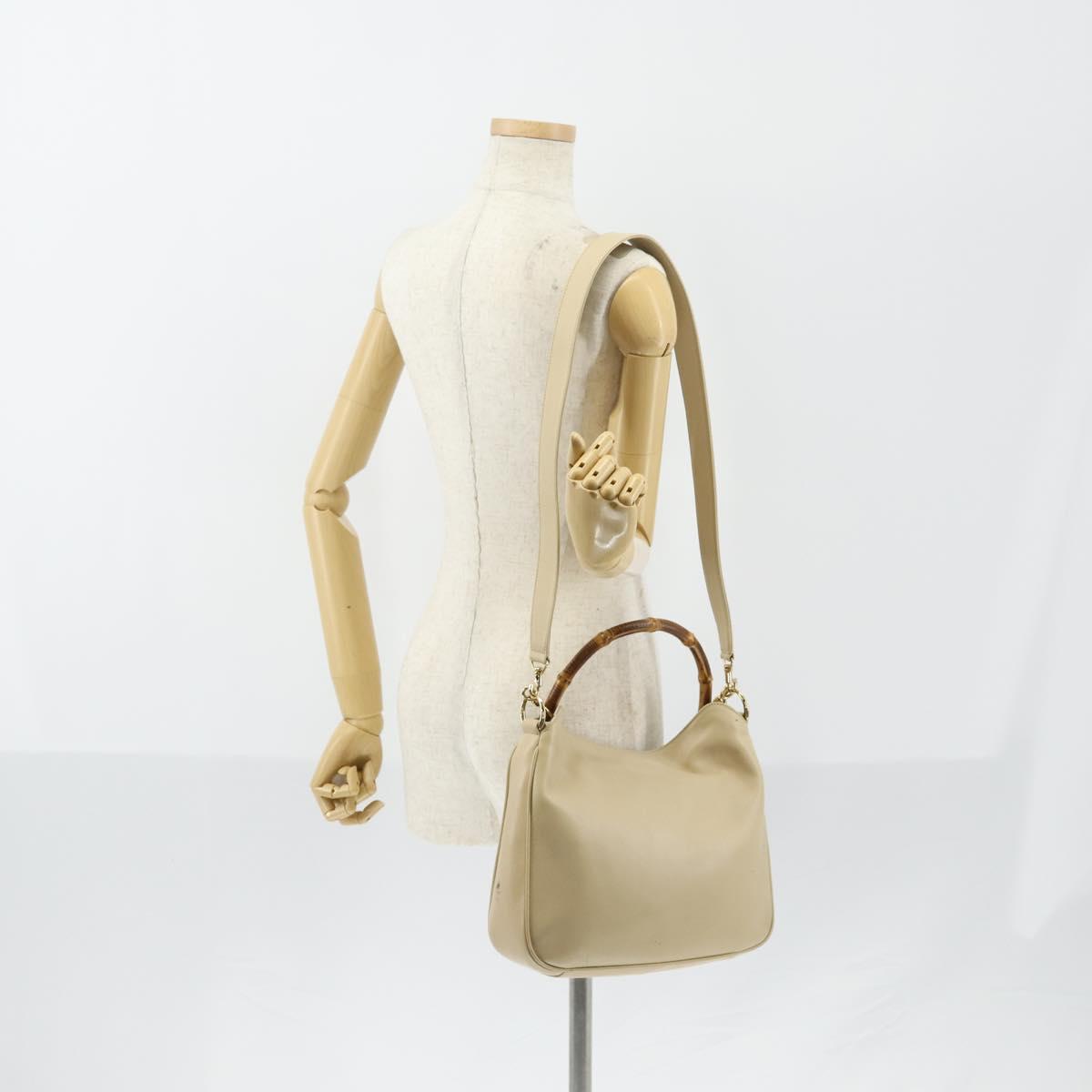 GUCCI Bamboo Hand Bag Leather 2way Beige Gold 001 1638 Auth ep11454