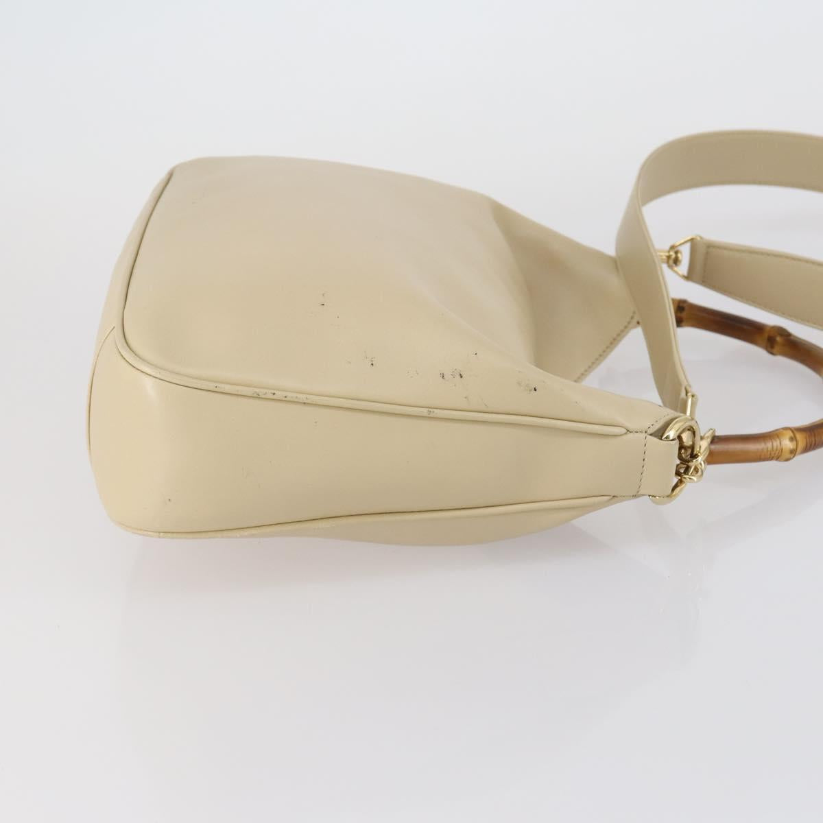 GUCCI Bamboo Hand Bag Leather 2way Beige Gold 001 1638 Auth ep11454