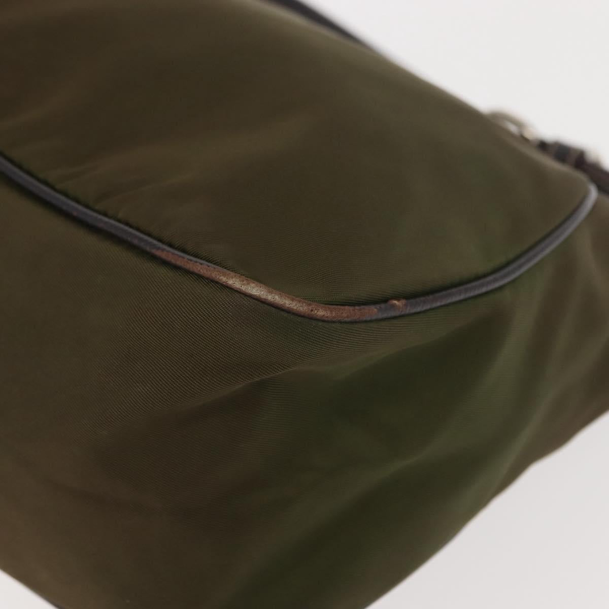 PRADA Shoulder Bag Nylon Leather Khaki Silver Auth ep11456