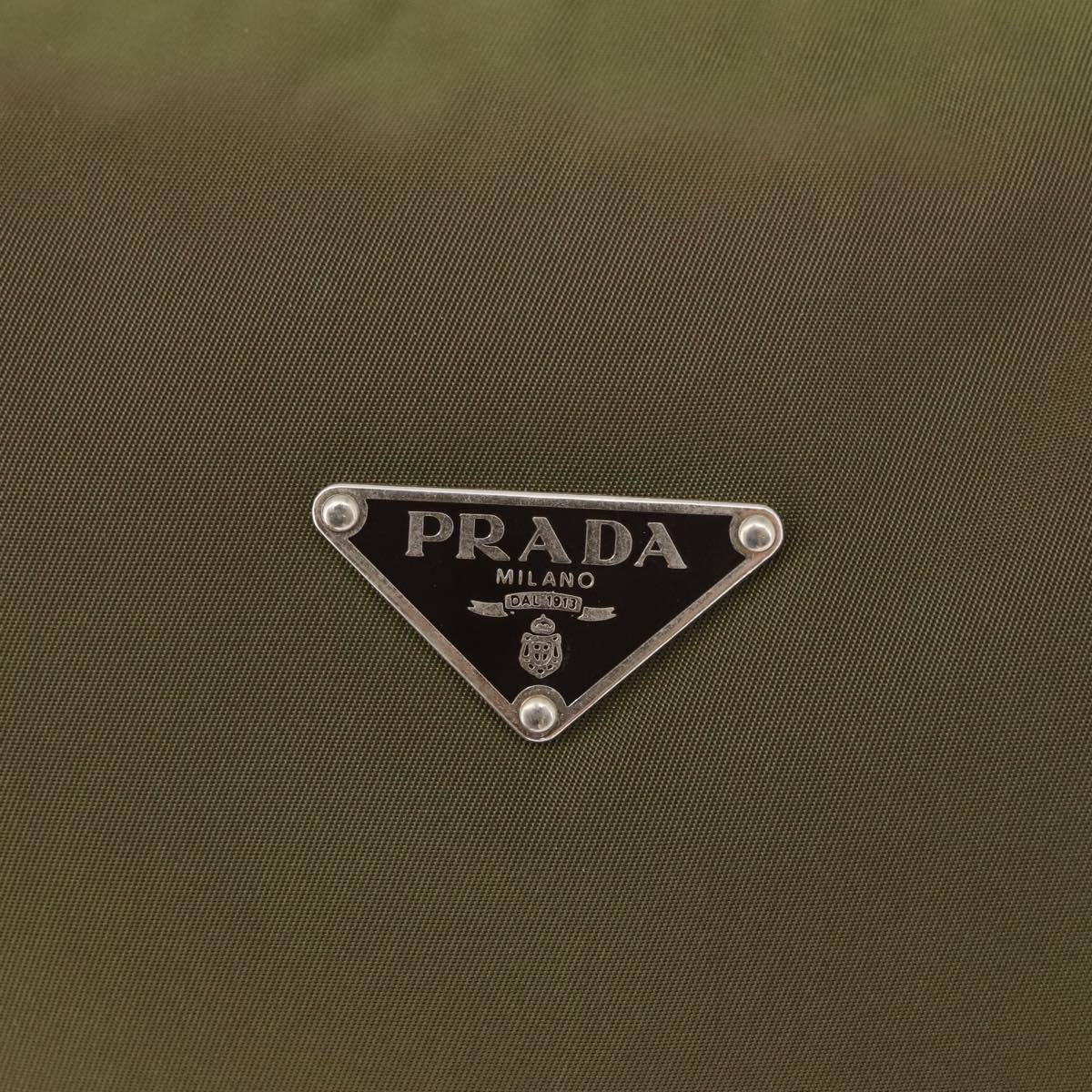 PRADA Shoulder Bag Nylon Leather Khaki Silver Auth ep11456