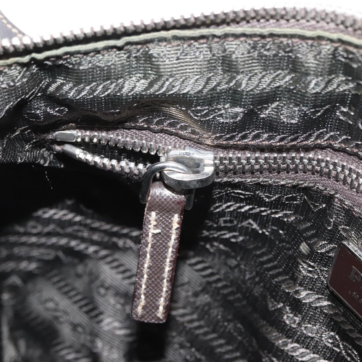 PRADA Shoulder Bag Nylon Leather Khaki Silver Auth ep11456