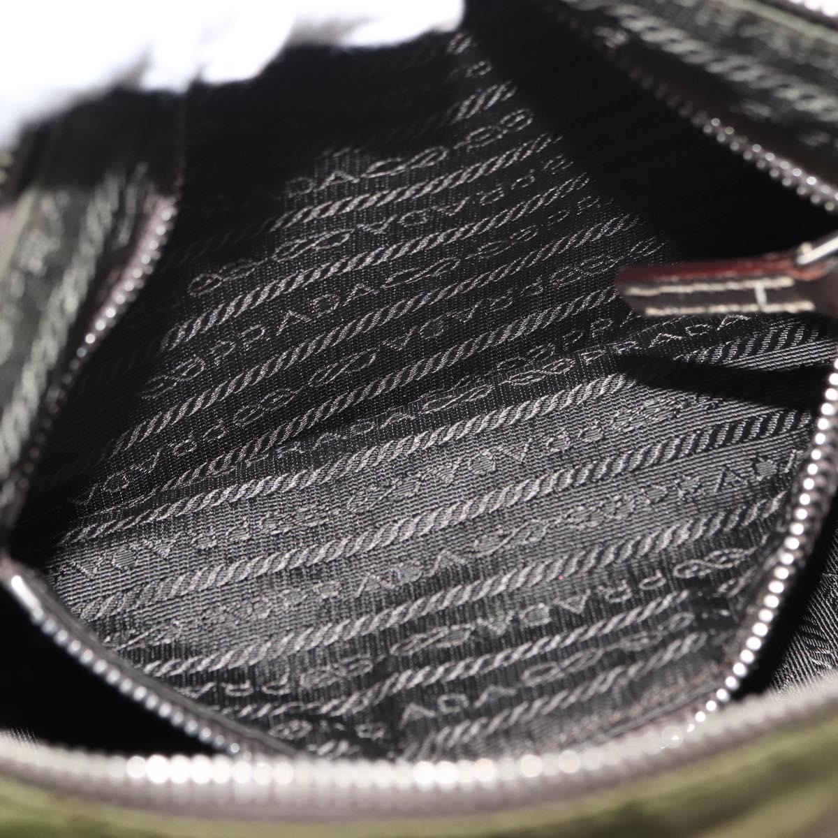 PRADA Shoulder Bag Nylon Leather Khaki Silver Auth ep11456