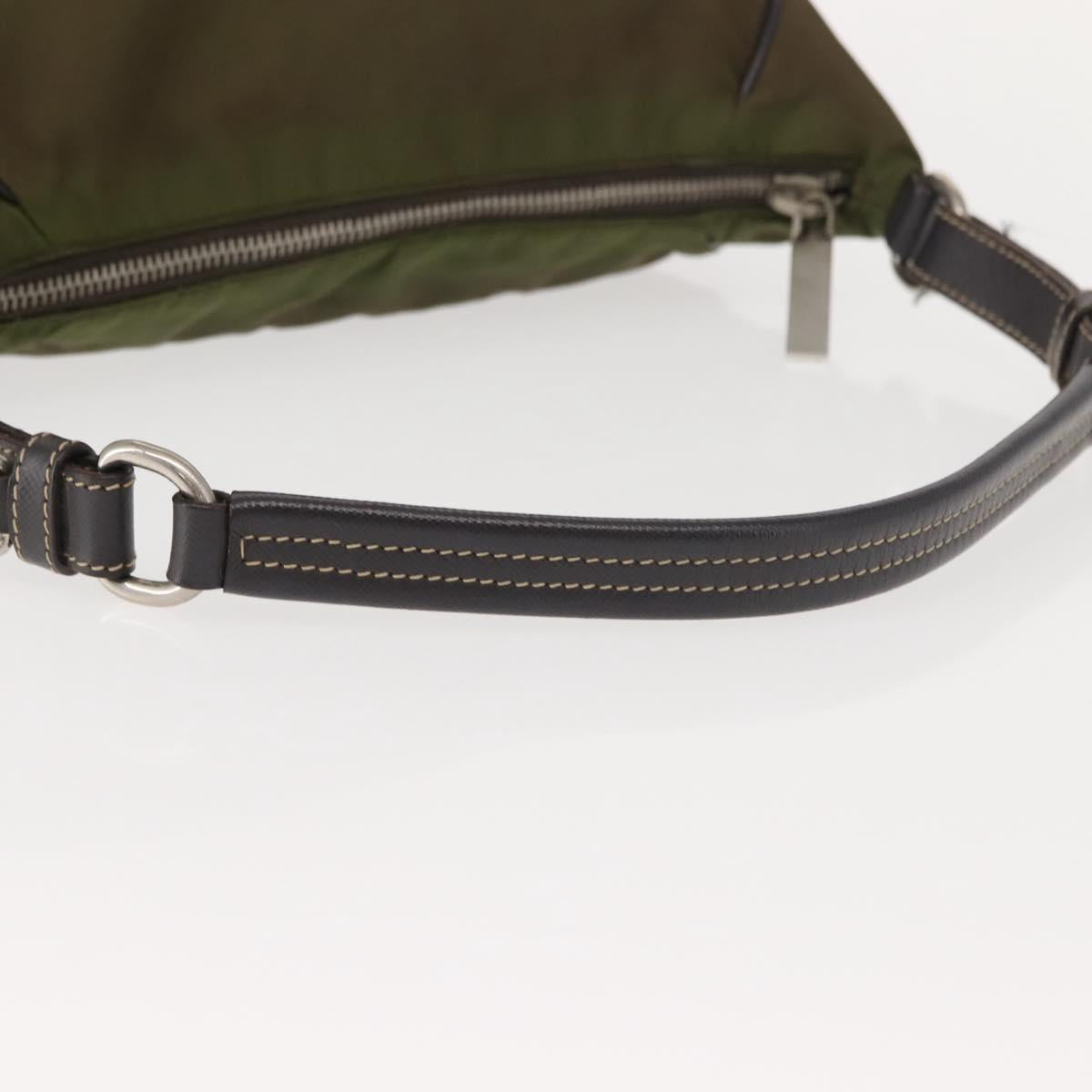 PRADA Shoulder Bag Nylon Leather Khaki Silver Auth ep11456